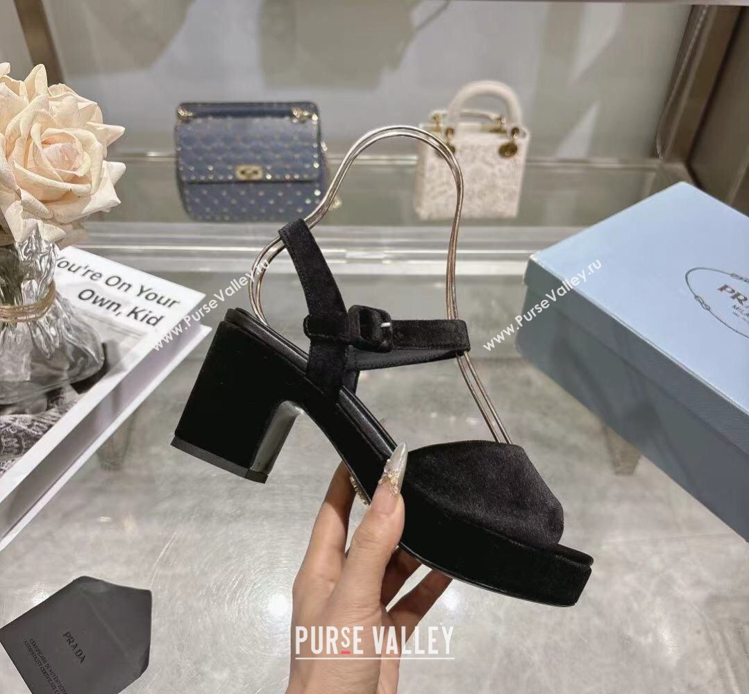 Prada Padded Velvet Platform Sandals 7.5cm Black 2026 1XZ786 (MD-260228020)