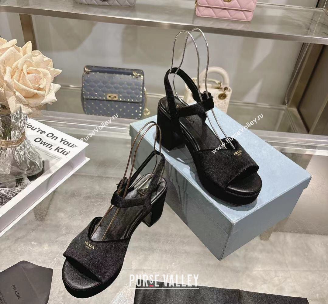Prada Padded Velvet Platform Sandals 7.5cm Black 2026 1XZ786 (MD-260228020)