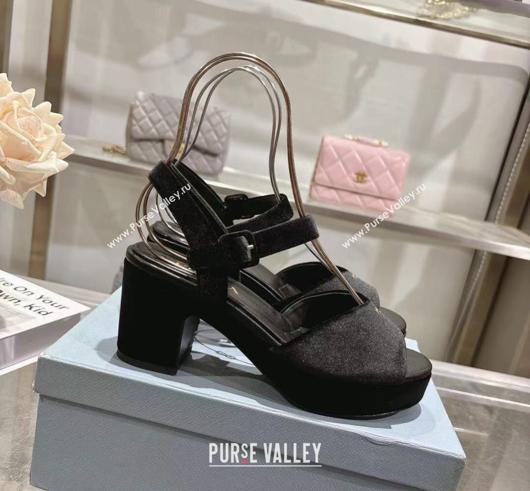 Prada Padded Velvet Platform Sandals 7.5cm Black 2026 1XZ786 (MD-260228020)
