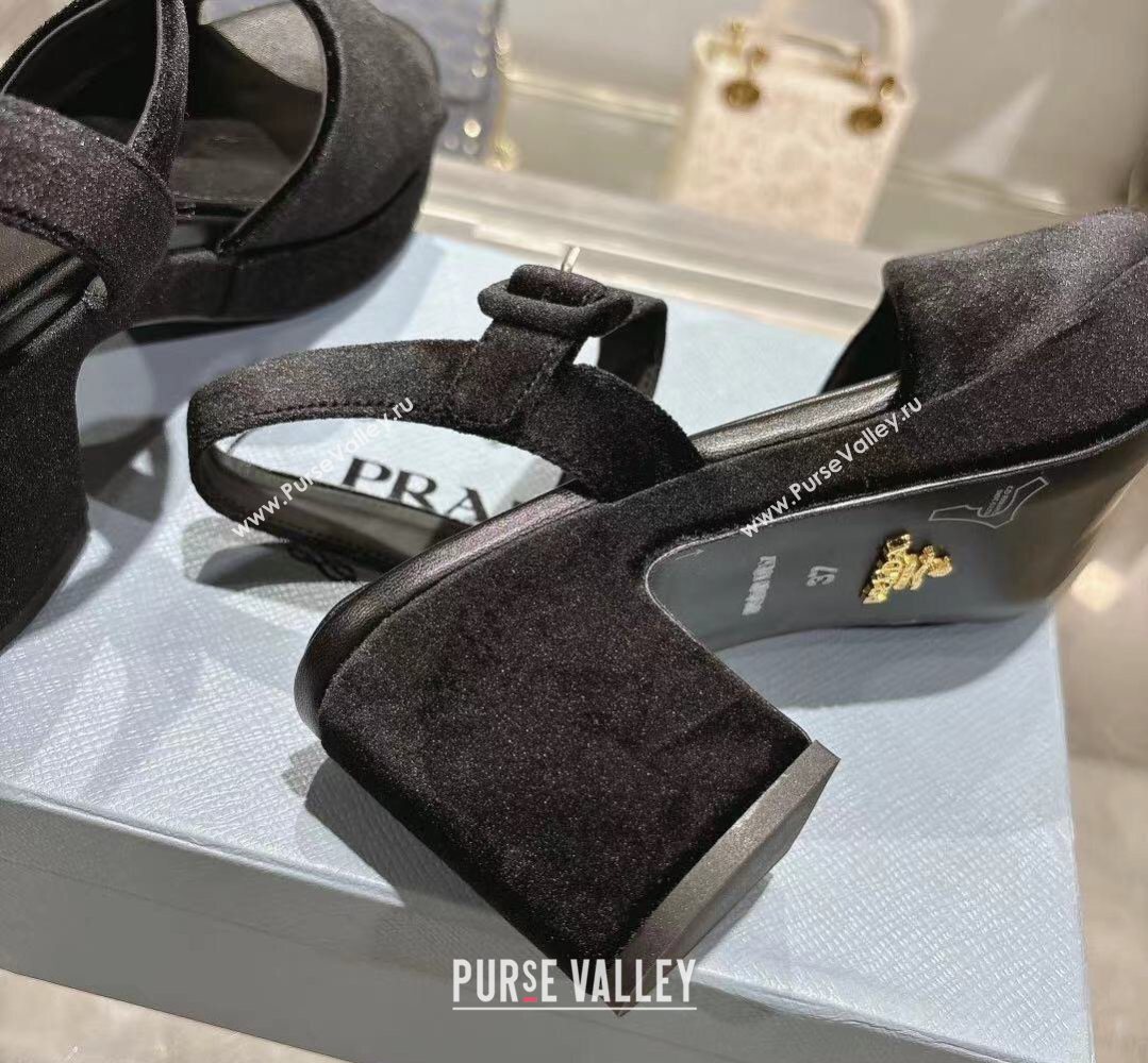 Prada Padded Velvet Platform Sandals 7.5cm Black 2026 1XZ786 (MD-260228020)