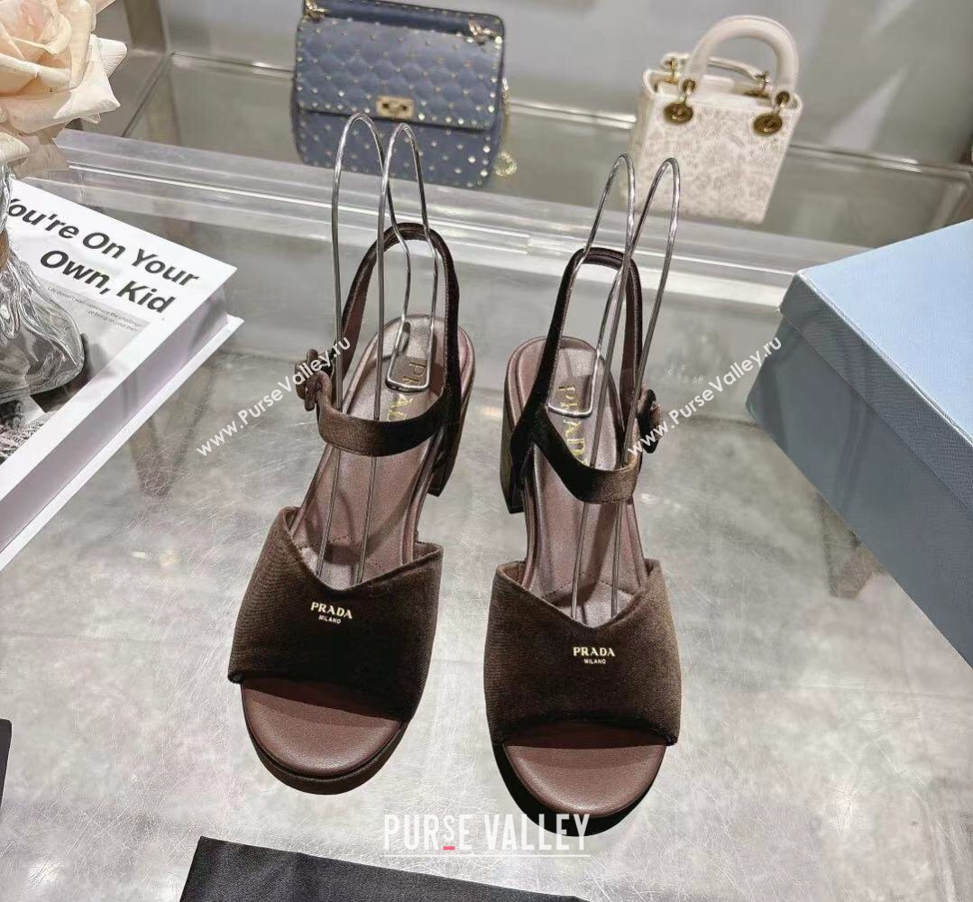 Prada Padded Velvet Platform Sandals 7.5cm Brown 2026 1XZ786 (MD-260228021)