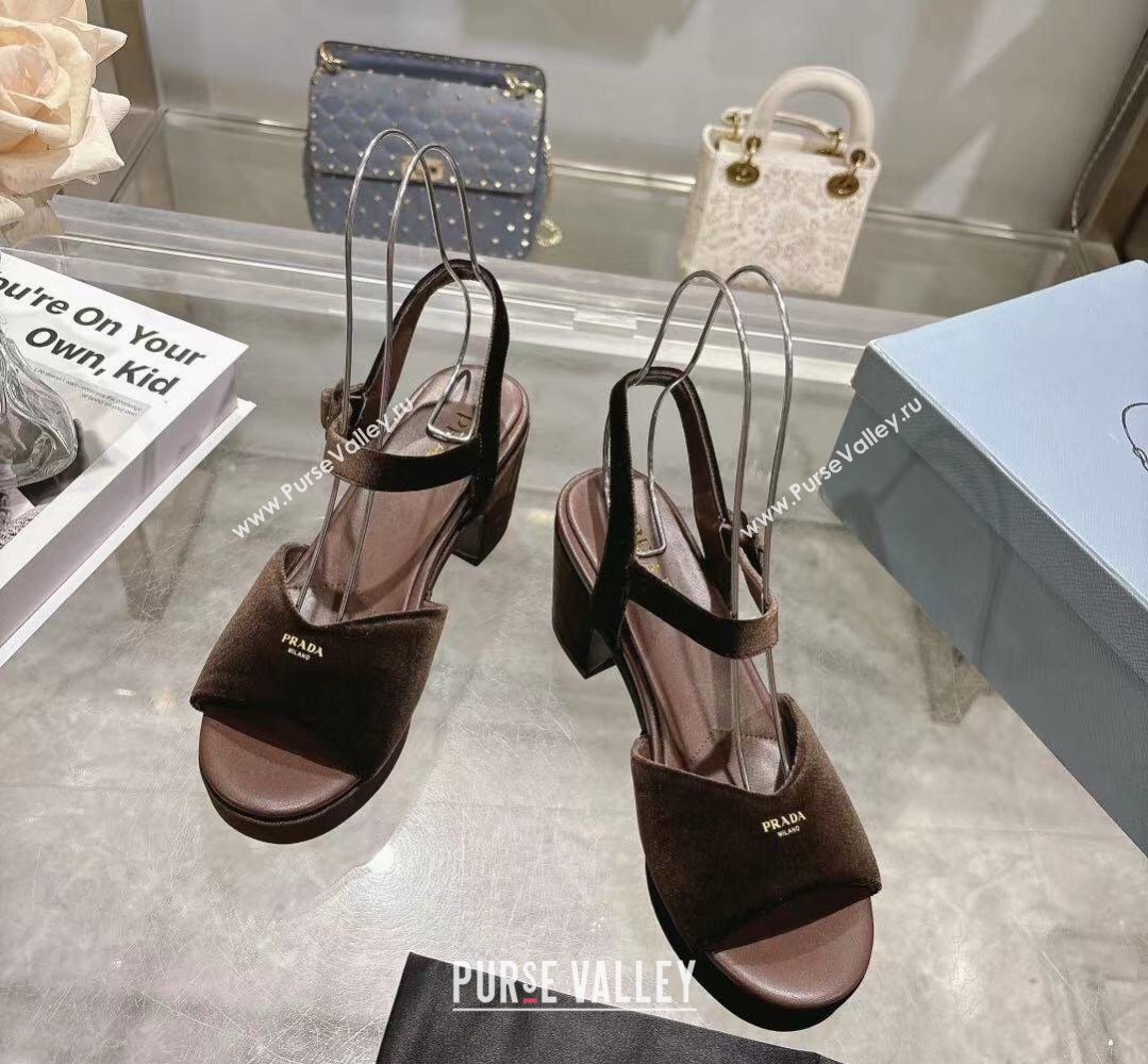Prada Padded Velvet Platform Sandals 7.5cm Brown 2026 1XZ786 (MD-260228021)