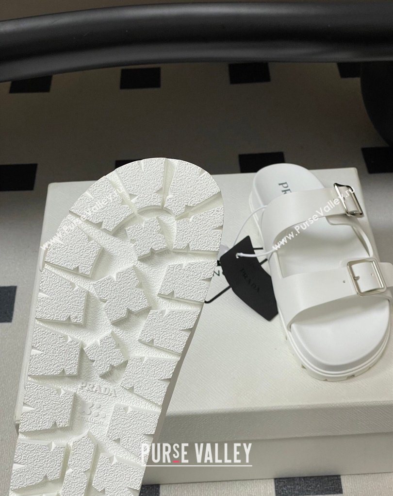Prada Leather Flat Slides Sandal with Double Buckle White 2026 PR022803 (MD-260228037)