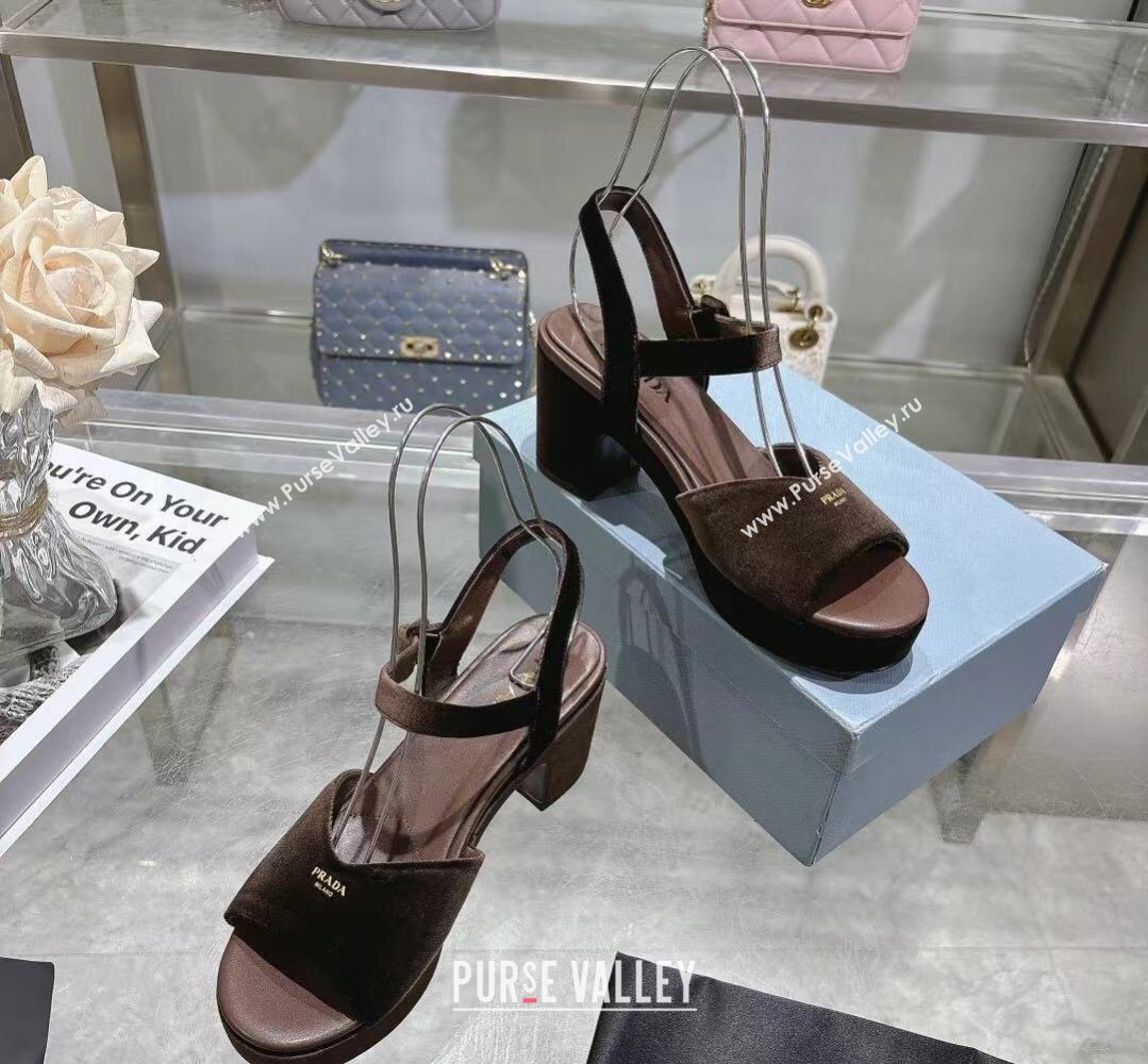 Prada Padded Velvet Platform Sandals 7.5cm Brown 2026 1XZ786 (MD-260228021)