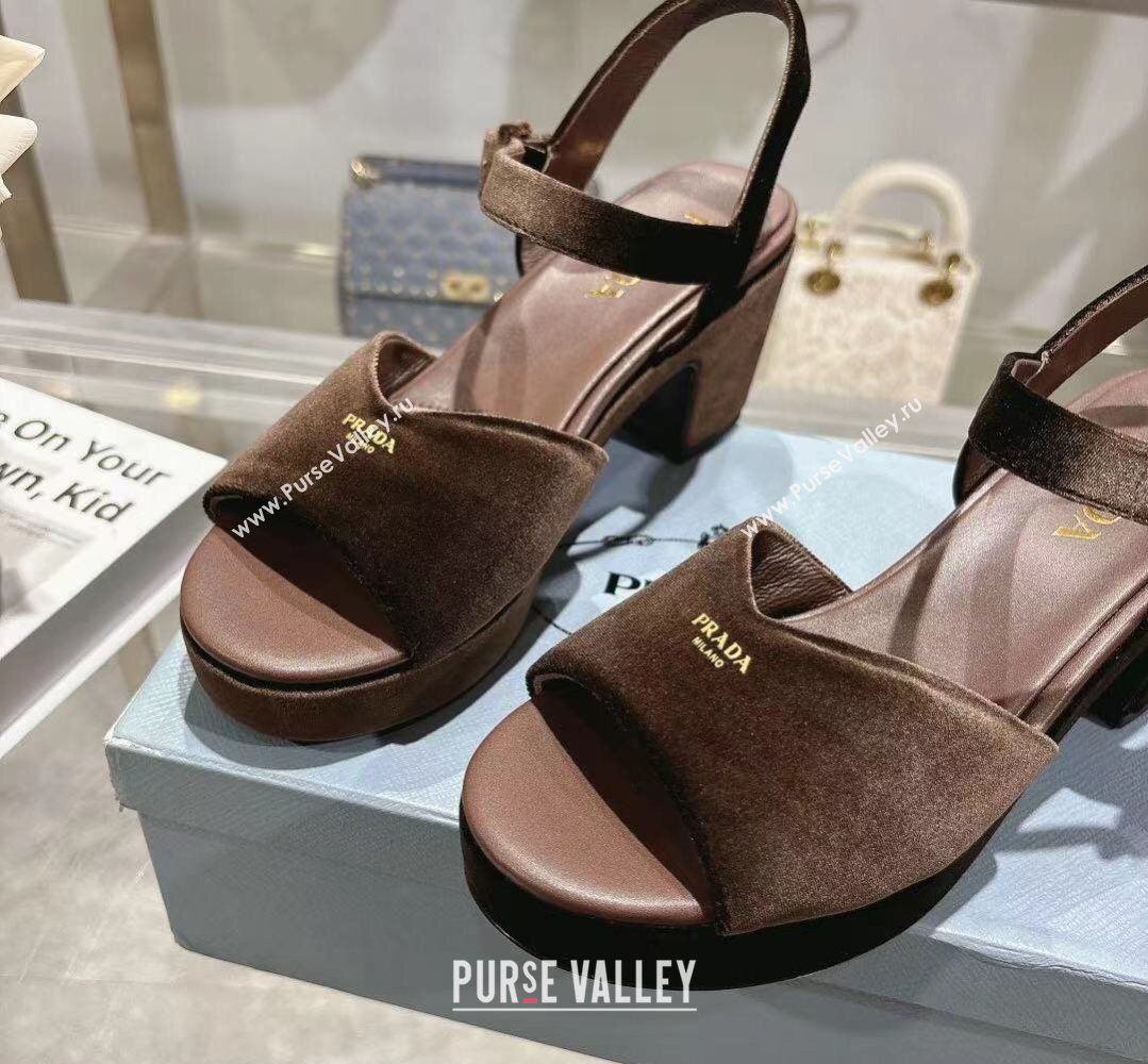 Prada Padded Velvet Platform Sandals 7.5cm Brown 2026 1XZ786 (MD-260228021)