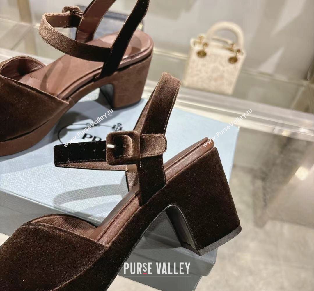 Prada Padded Velvet Platform Sandals 7.5cm Brown 2026 1XZ786 (MD-260228021)