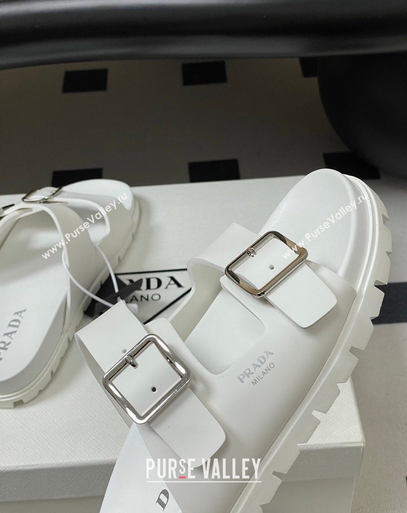 Prada Leather Flat Slides Sandal with Double Buckle White 2026 PR022803 (MD-260228037)