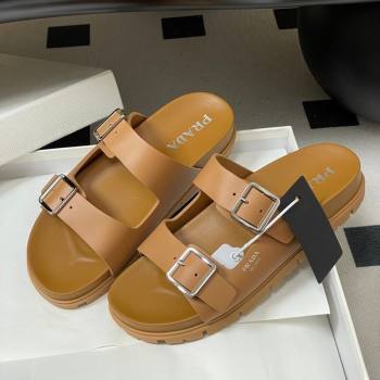 Prada Leather Flat Slides Sandal with Double Buckle Brown 2026 PR022803 (MD-260228038)