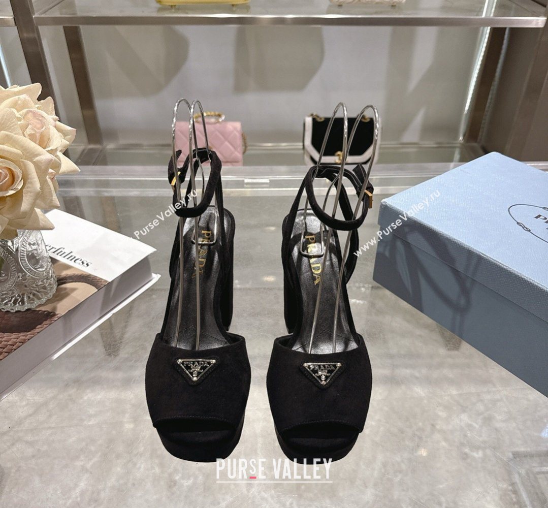Prada Suede Platform Sandals 11.5cm Black 2026 PR022802 (MD-260228023)