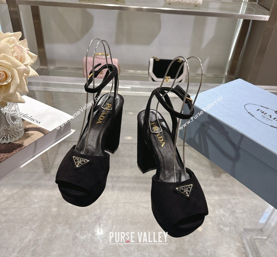 Prada Suede Platform Sandals 11.5cm Black 2026 PR022802 (MD-260228023)