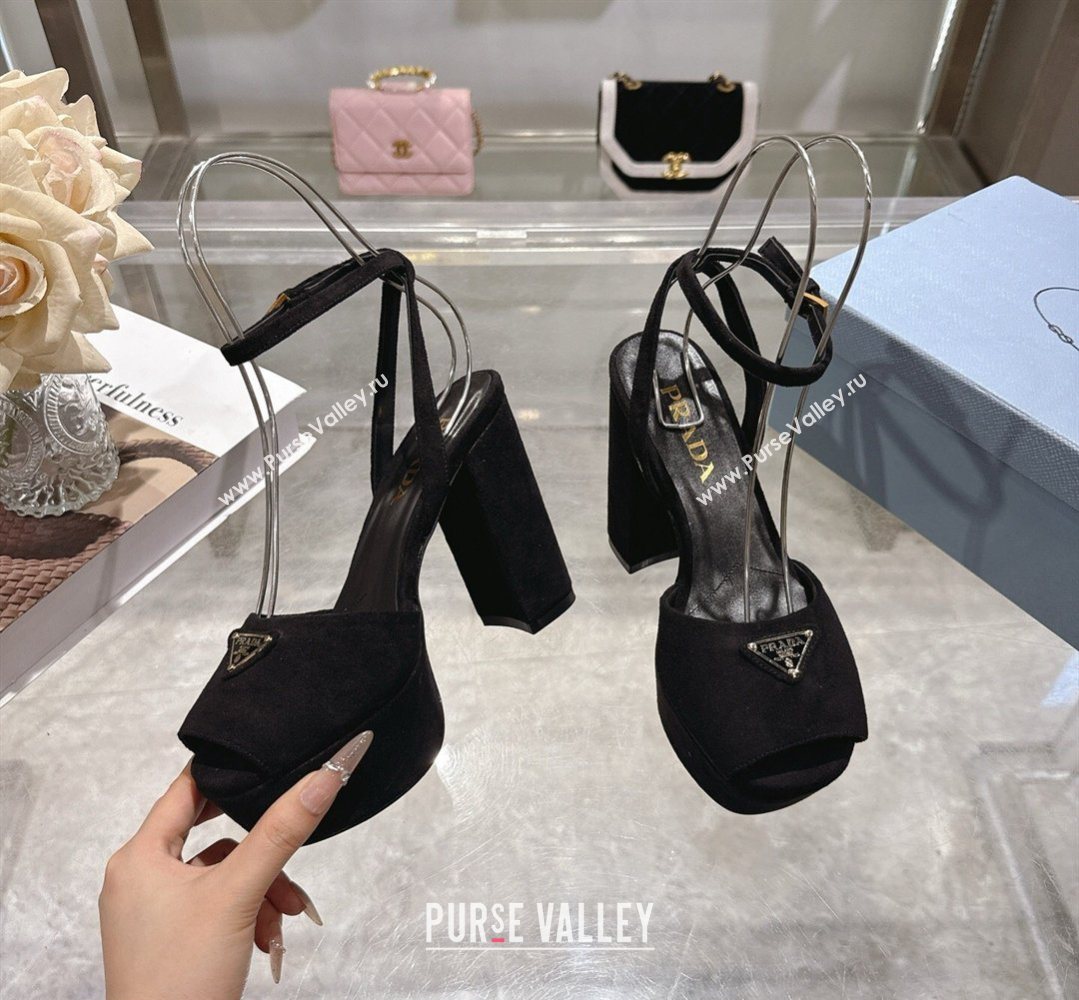 Prada Suede Platform Sandals 11.5cm Black 2026 PR022802 (MD-260228023)