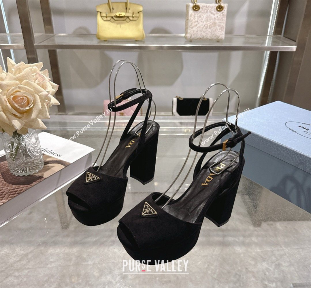Prada Suede Platform Sandals 11.5cm Black 2026 PR022802 (MD-260228023)
