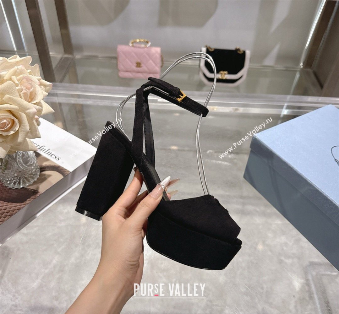 Prada Suede Platform Sandals 11.5cm Black 2026 PR022802 (MD-260228023)