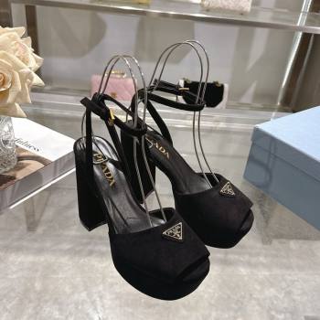 Prada Suede Platform Sandals 11.5cm Black 2026 PR022802 (MD-260228023)