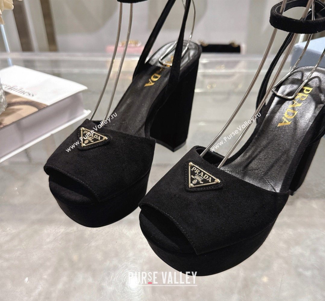 Prada Suede Platform Sandals 11.5cm Black 2026 PR022802 (MD-260228023)