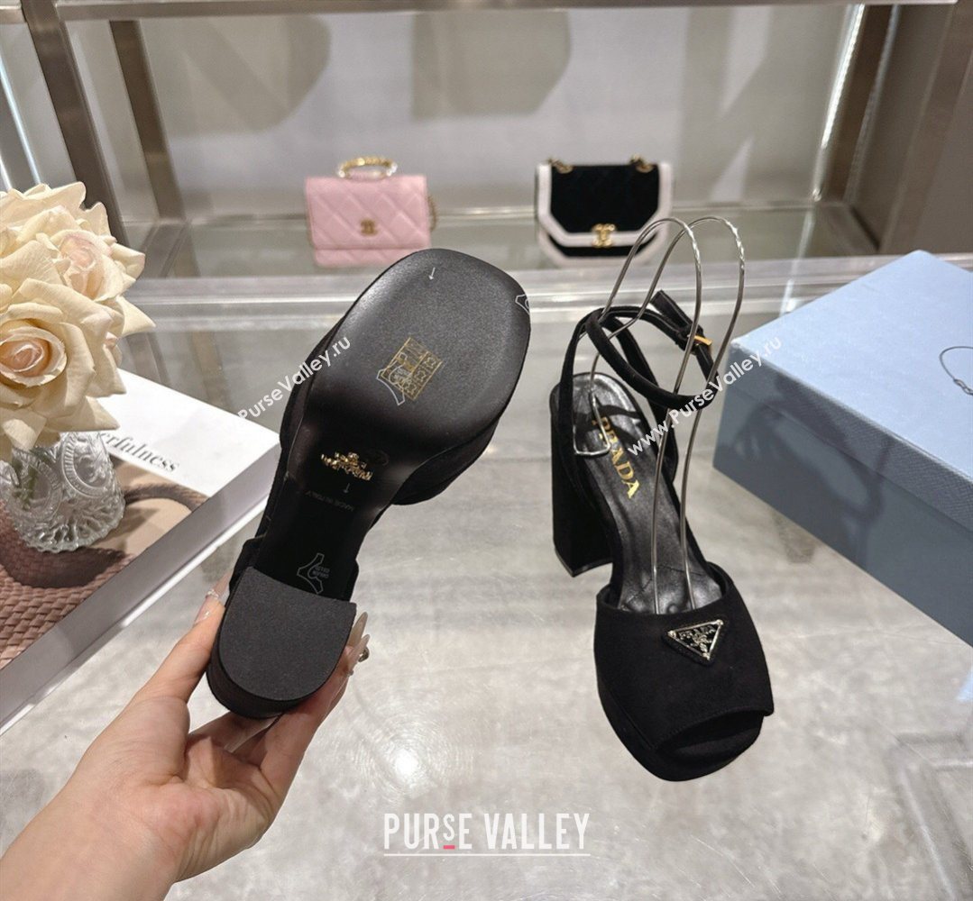 Prada Suede Platform Sandals 11.5cm Black 2026 PR022802 (MD-260228023)