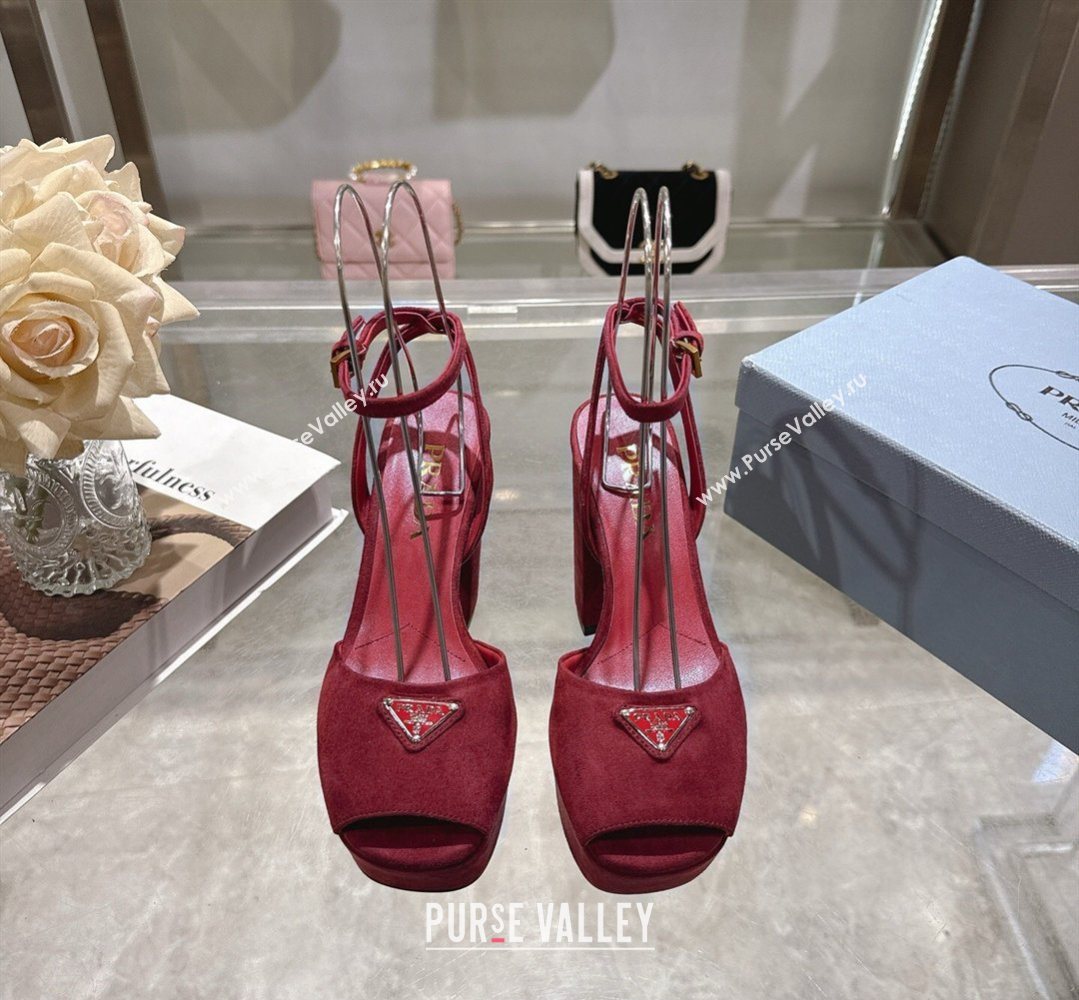 Prada Suede Platform Sandals 11.5cm Burgundy 2026 PR022802 (MD-260228024)