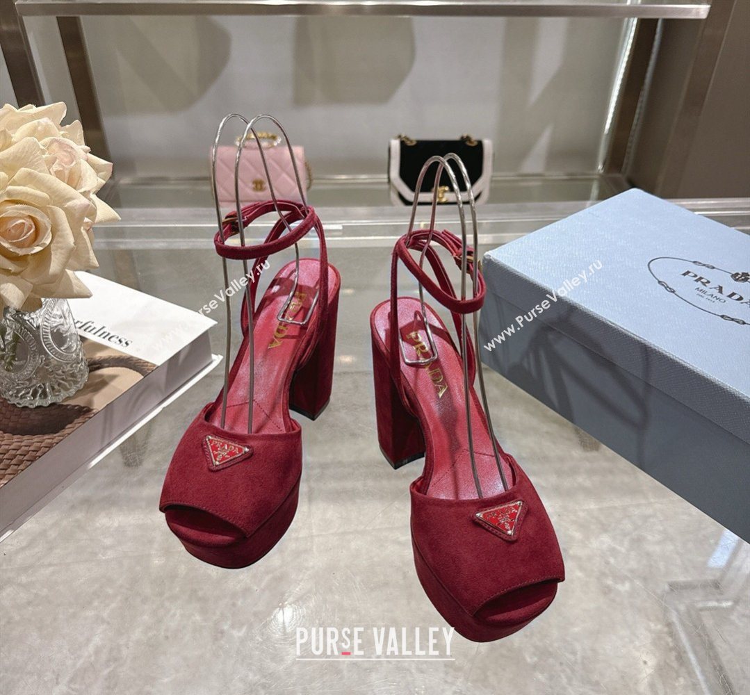 Prada Suede Platform Sandals 11.5cm Burgundy 2026 PR022802 (MD-260228024)