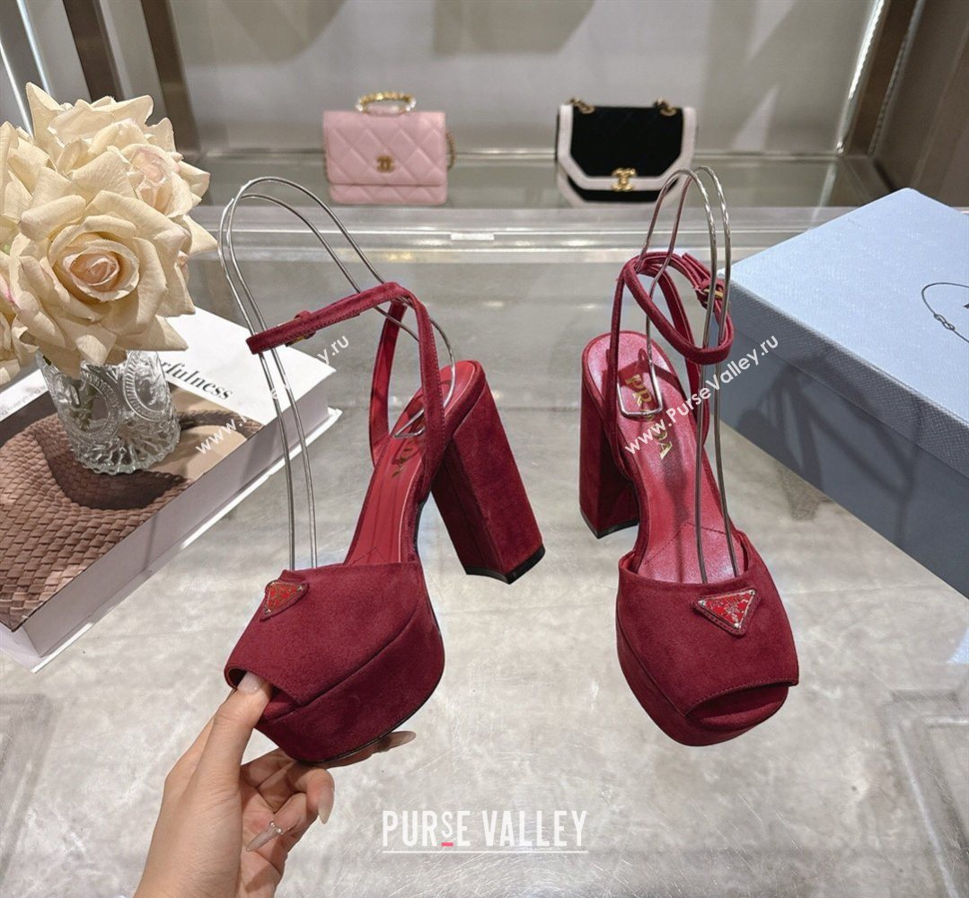 Prada Suede Platform Sandals 11.5cm Burgundy 2026 PR022802 (MD-260228024)