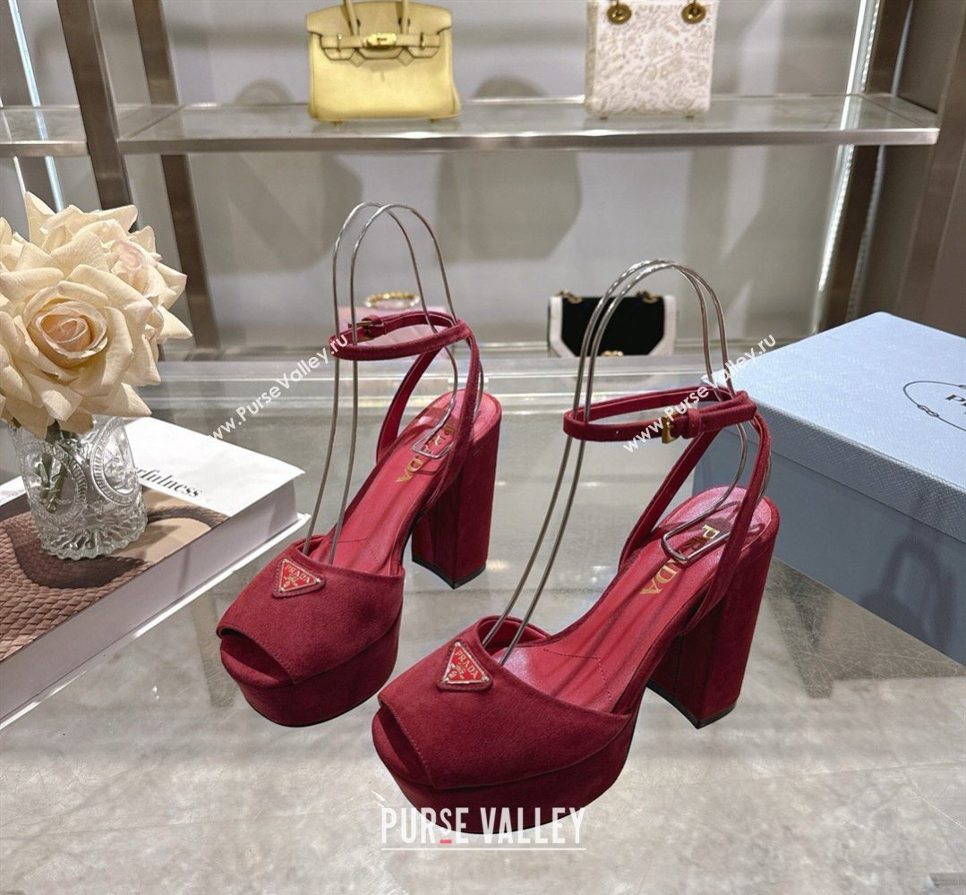 Prada Suede Platform Sandals 11.5cm Burgundy 2026 PR022802 (MD-260228024)