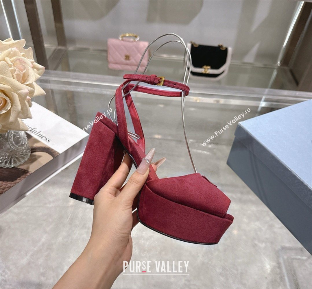 Prada Suede Platform Sandals 11.5cm Burgundy 2026 PR022802 (MD-260228024)