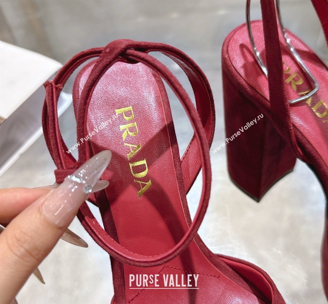 Prada Suede Platform Sandals 11.5cm Burgundy 2026 PR022802 (MD-260228024)