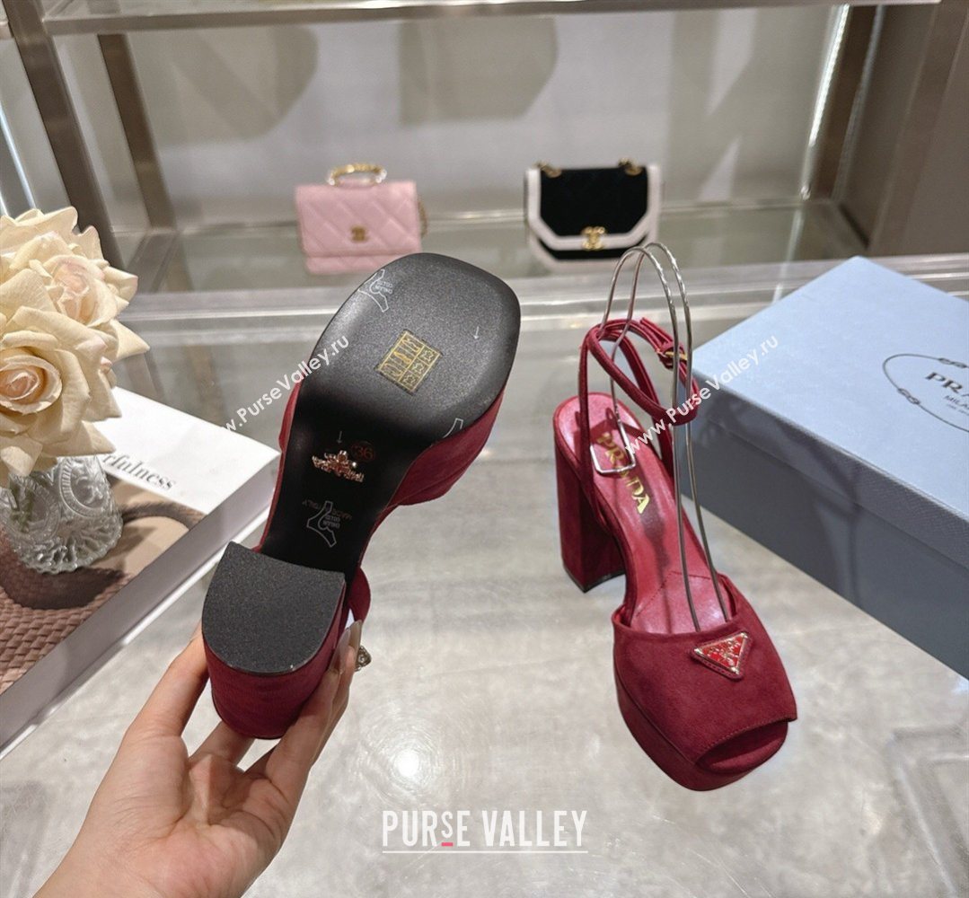 Prada Suede Platform Sandals 11.5cm Burgundy 2026 PR022802 (MD-260228024)