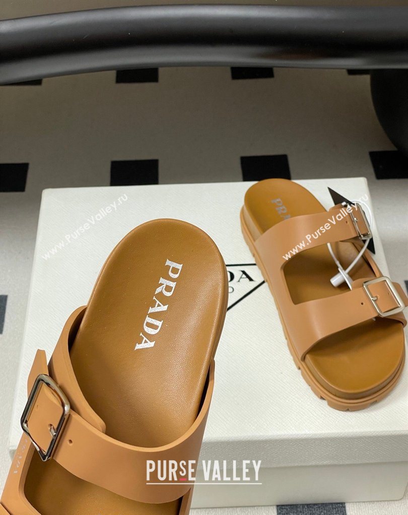 Prada Leather Flat Slides Sandal with Double Buckle Brown 2026 PR022803 (MD-260228038)