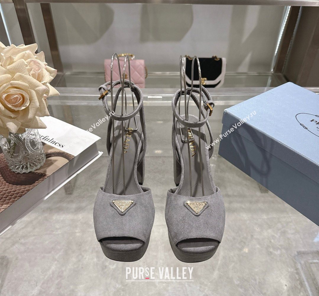 Prada Suede Platform Sandals 11.5cm Grey 2026 PR022802 (MD-260228025)