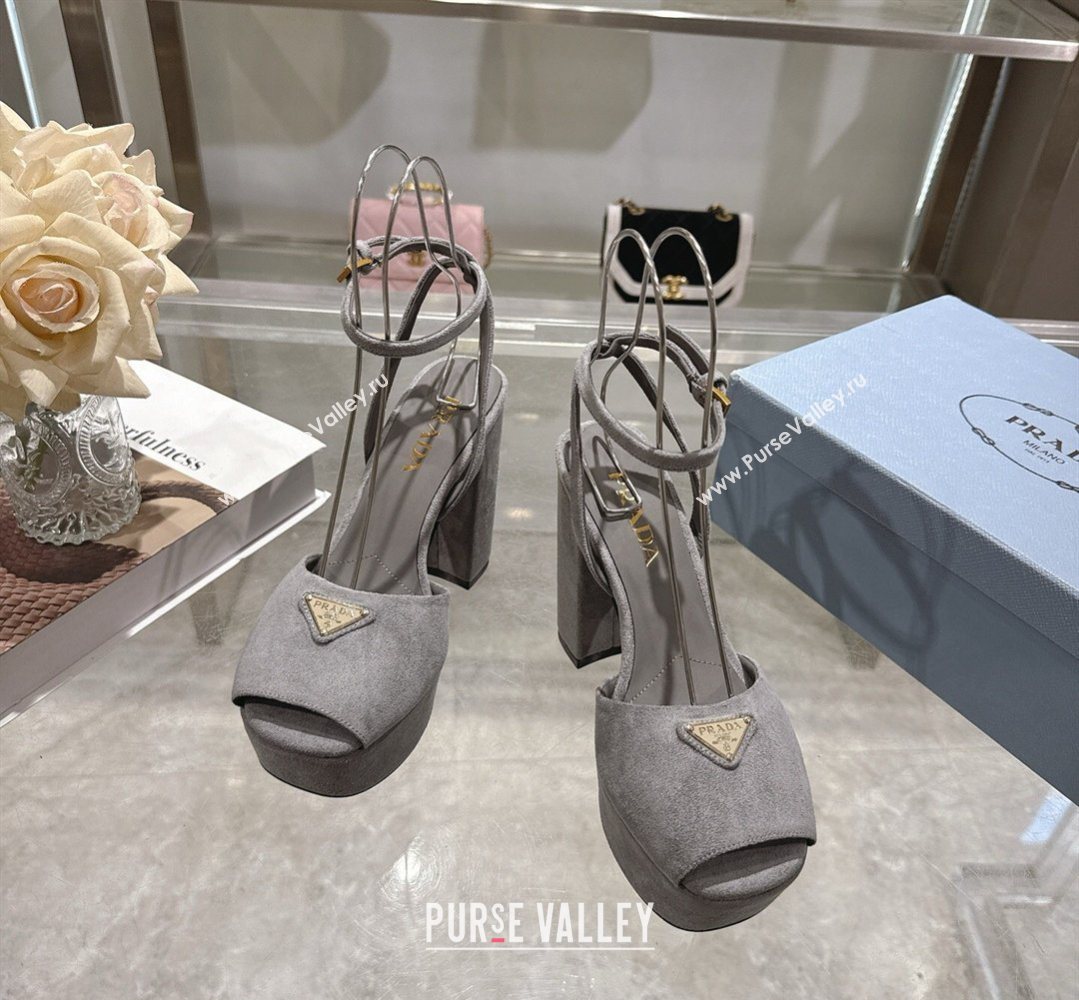 Prada Suede Platform Sandals 11.5cm Grey 2026 PR022802 (MD-260228025)