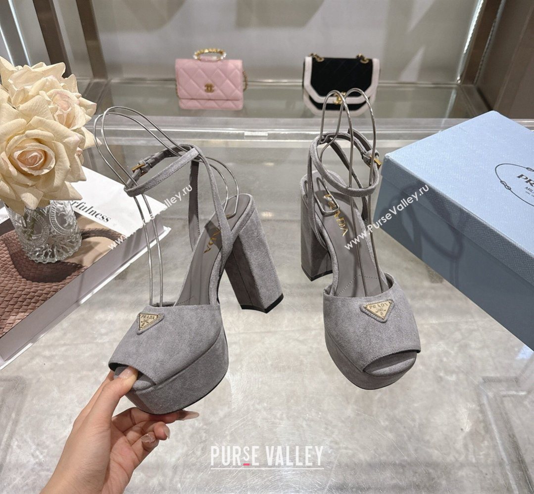 Prada Suede Platform Sandals 11.5cm Grey 2026 PR022802 (MD-260228025)