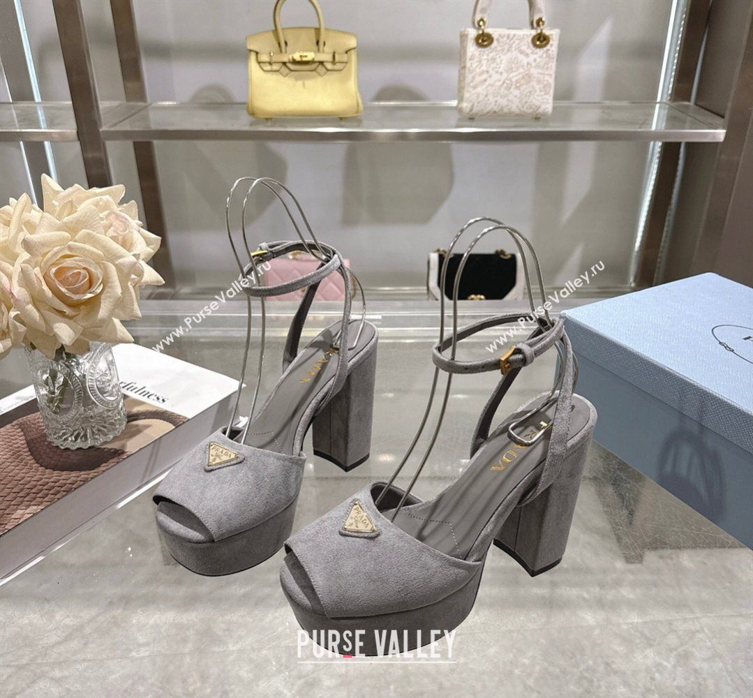 Prada Suede Platform Sandals 11.5cm Grey 2026 PR022802 (MD-260228025)