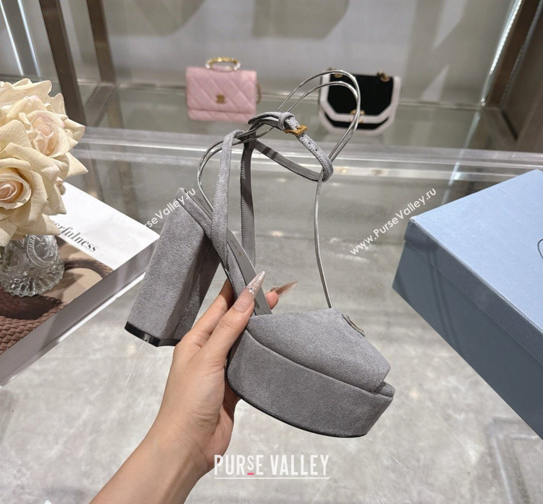 Prada Suede Platform Sandals 11.5cm Grey 2026 PR022802 (MD-260228025)