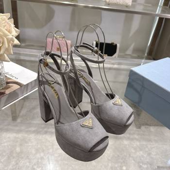 Prada Suede Platform Sandals 11.5cm Grey 2026 PR022802 (MD-260228025)