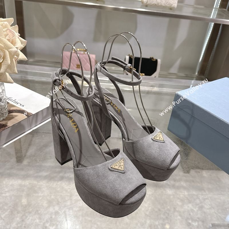 Prada Suede Platform Sandals 11.5cm Grey 2026 PR022802 (MD-260228025)