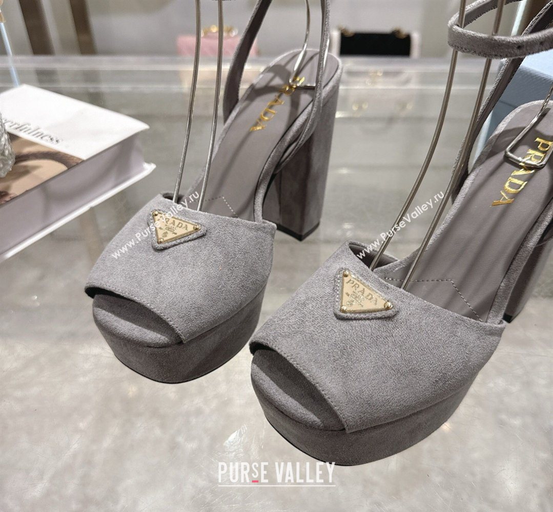 Prada Suede Platform Sandals 11.5cm Grey 2026 PR022802 (MD-260228025)