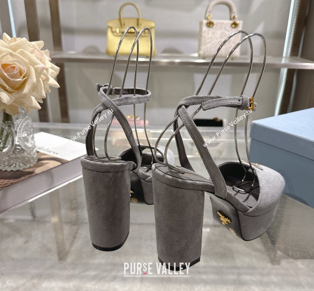 Prada Suede Platform Sandals 11.5cm Grey 2026 PR022802 (MD-260228025)