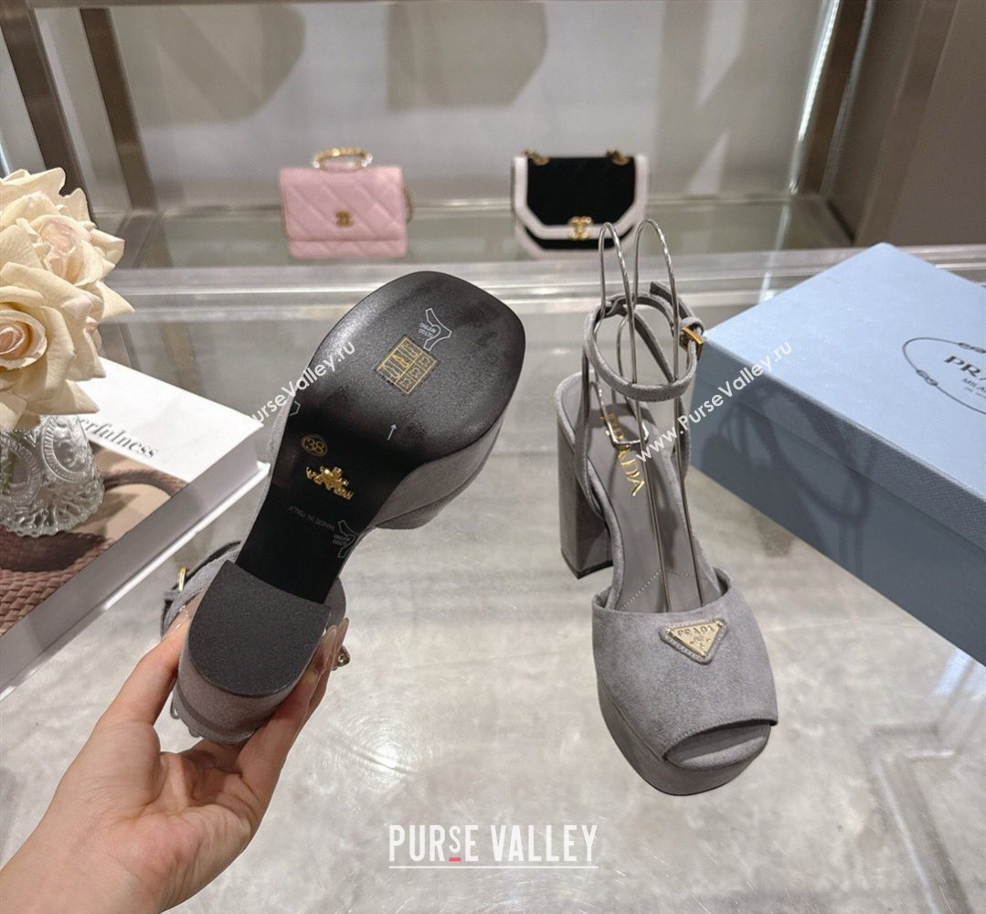 Prada Suede Platform Sandals 11.5cm Grey 2026 PR022802 (MD-260228025)