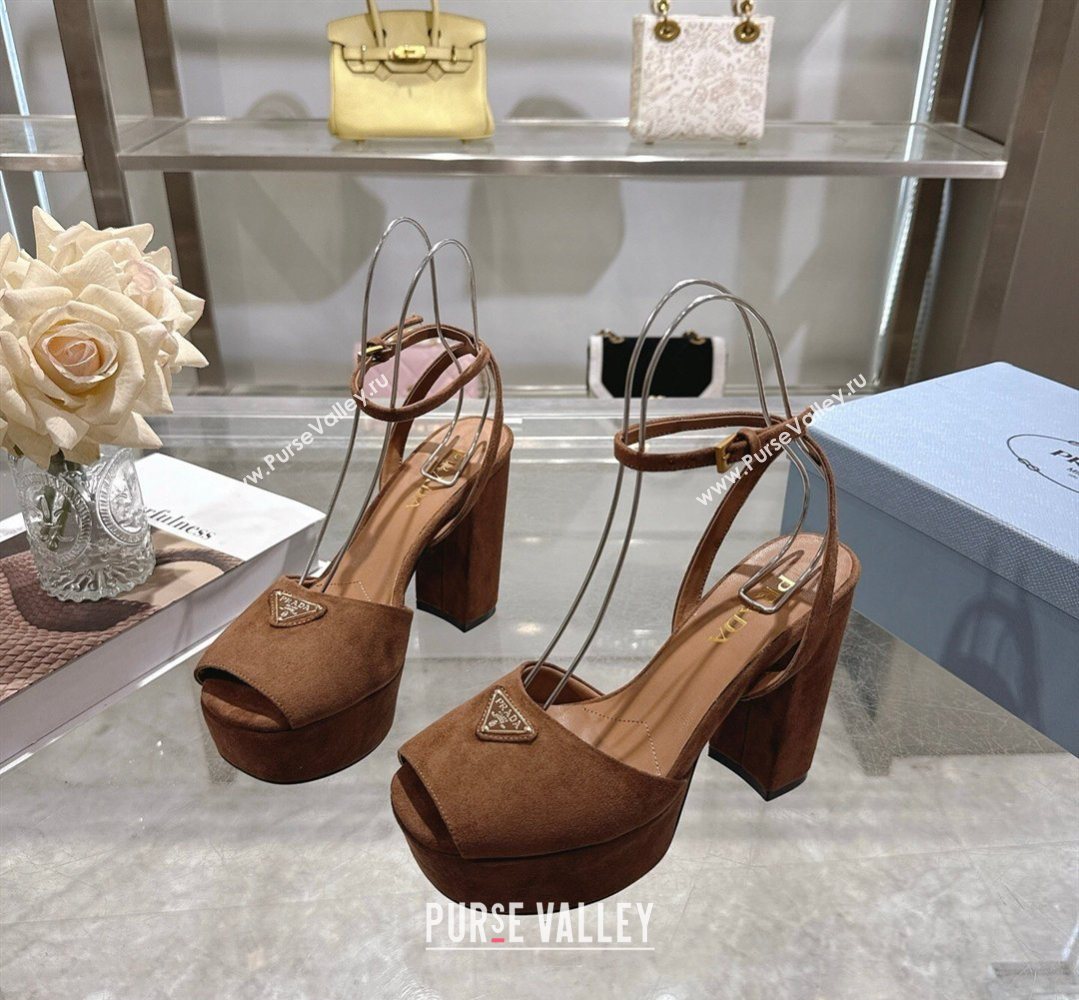 Prada Suede Platform Sandals 11.5cm Dark Brown 2026 PR022802 (MD-260228026)