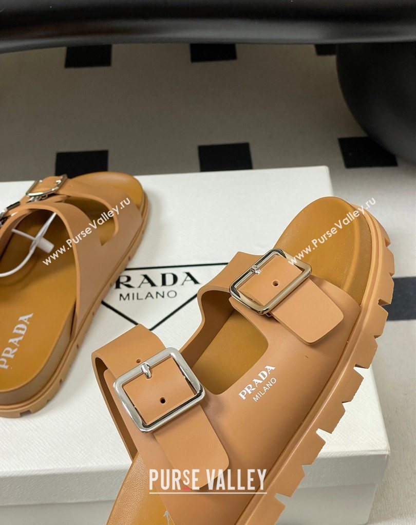 Prada Leather Flat Slides Sandal with Double Buckle Brown 2026 PR022803 (MD-260228038)