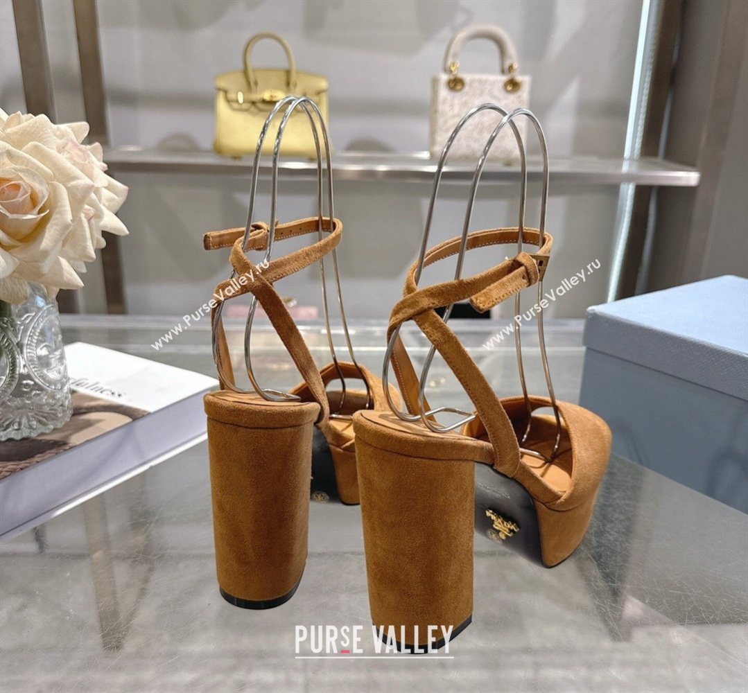 Prada Suede Platform Sandals 11.5cm Light Brown 2026 1XP48B (MD-260228027)