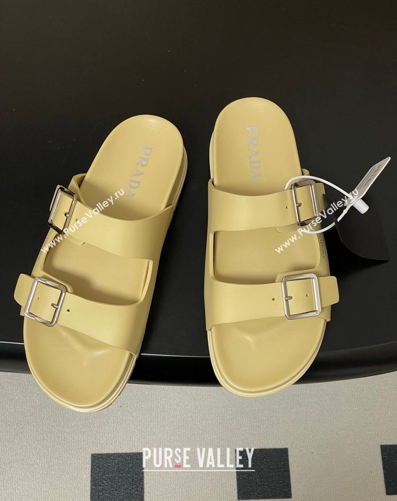 Prada Leather Flat Slides Sandal with Double Buckle Yellow 2026 PR022803 (MD-260228039)