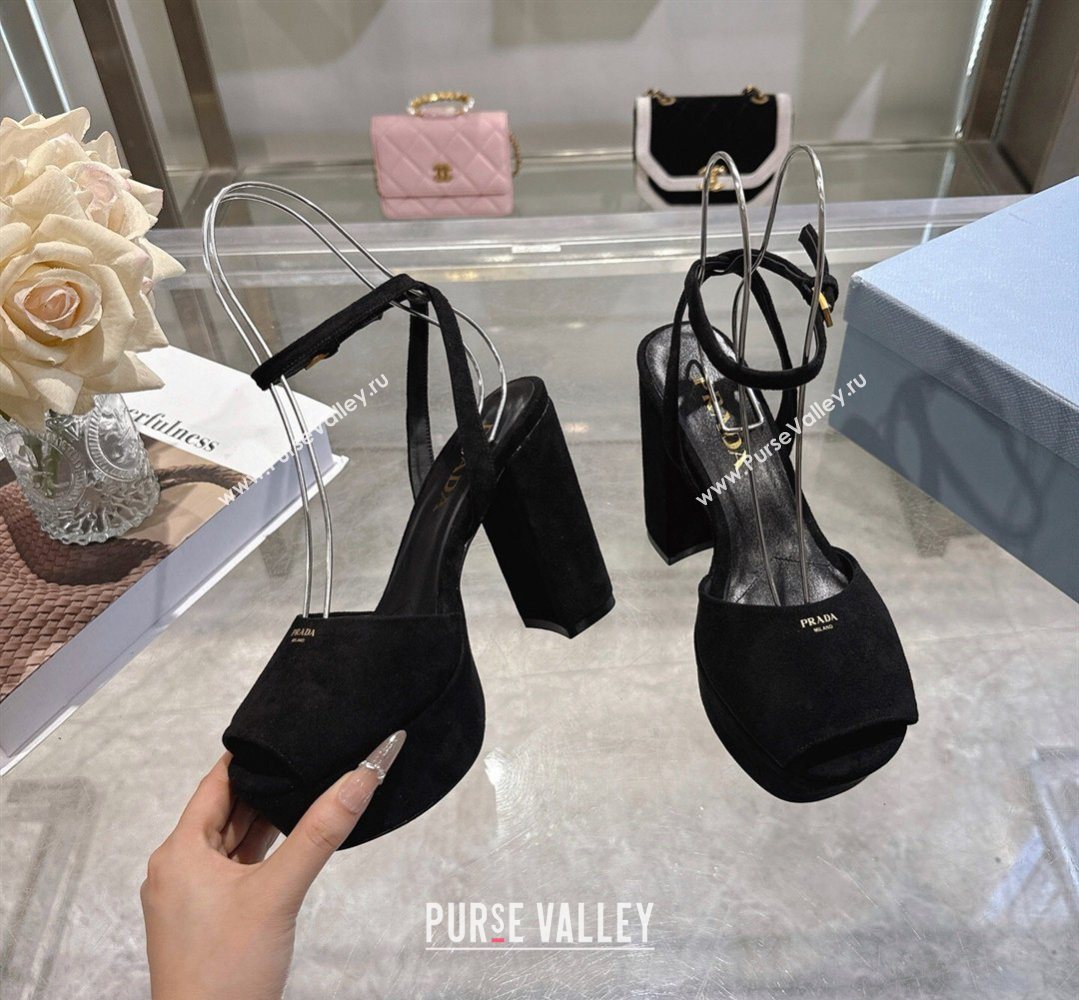 Prada Suede Platform Sandals 11.5cm Black 2026 1XP48B (MD-260228031)