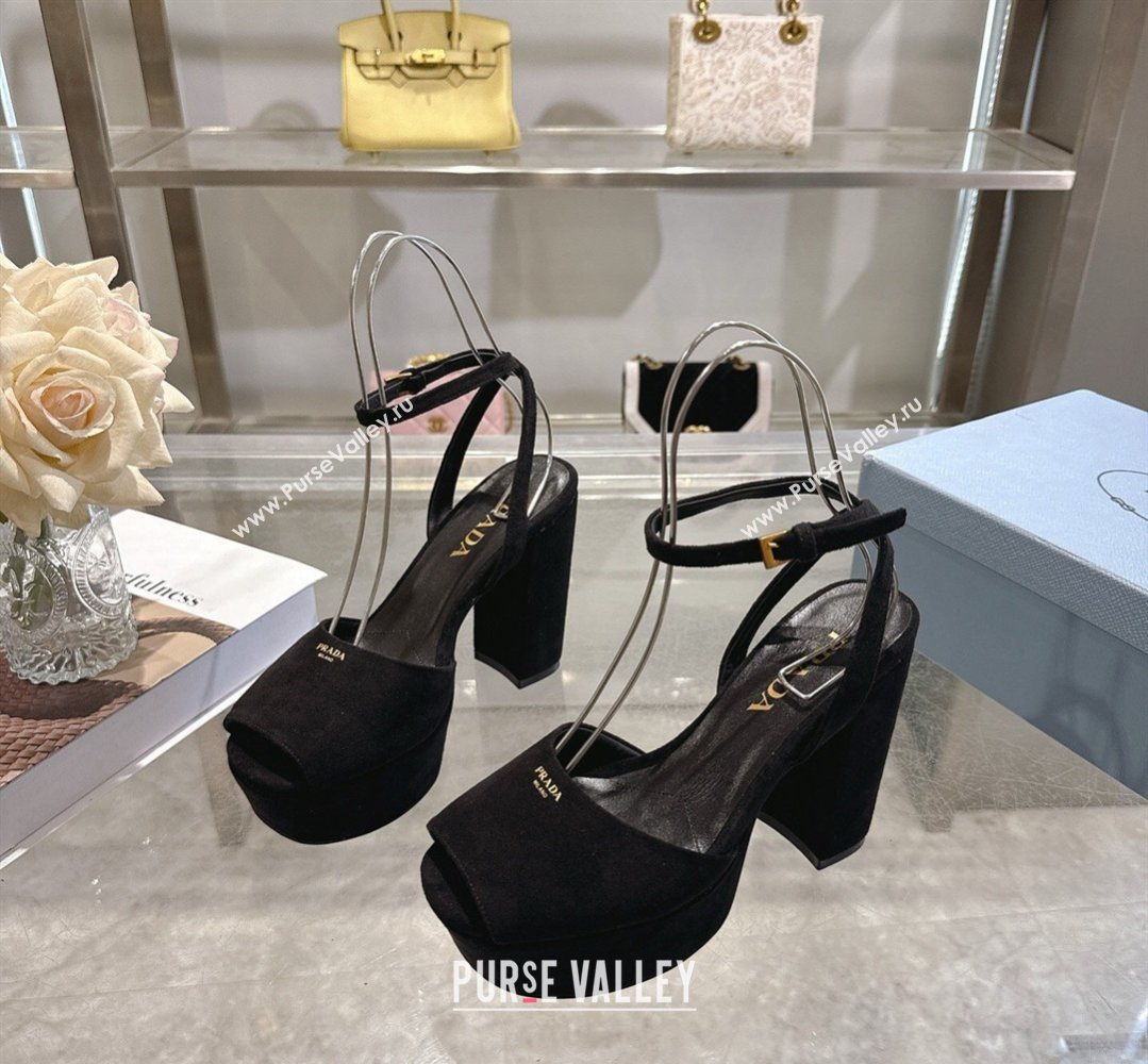 Prada Suede Platform Sandals 11.5cm Black 2026 1XP48B (MD-260228031)