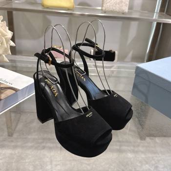 Prada Suede Platform Sandals 11.5cm Black 2026 1XP48B (MD-260228031)