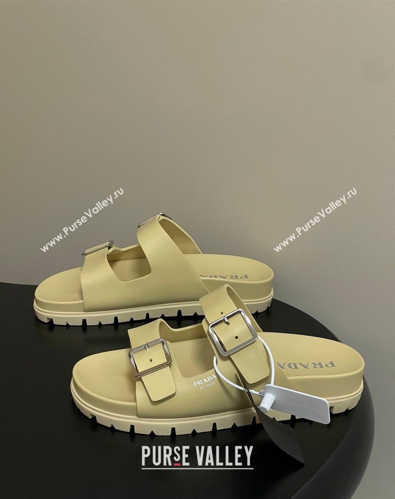 Prada Leather Flat Slides Sandal with Double Buckle Yellow 2026 PR022803 (MD-260228039)