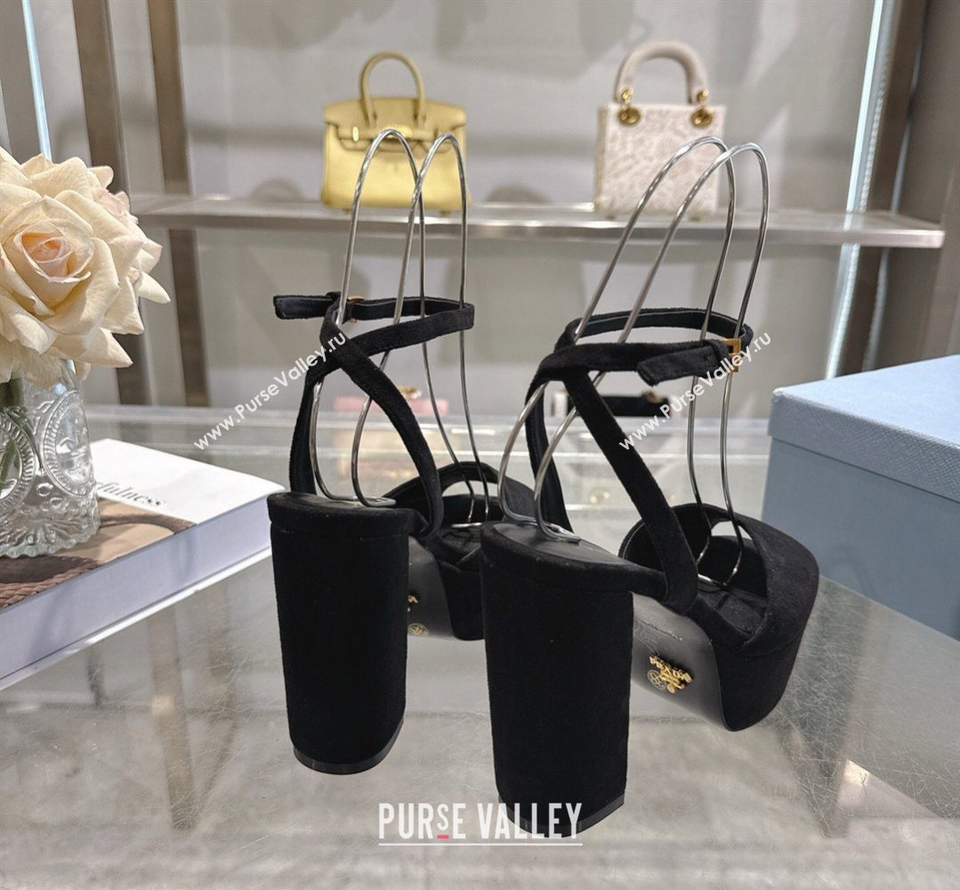 Prada Suede Platform Sandals 11.5cm Black 2026 1XP48B (MD-260228031)