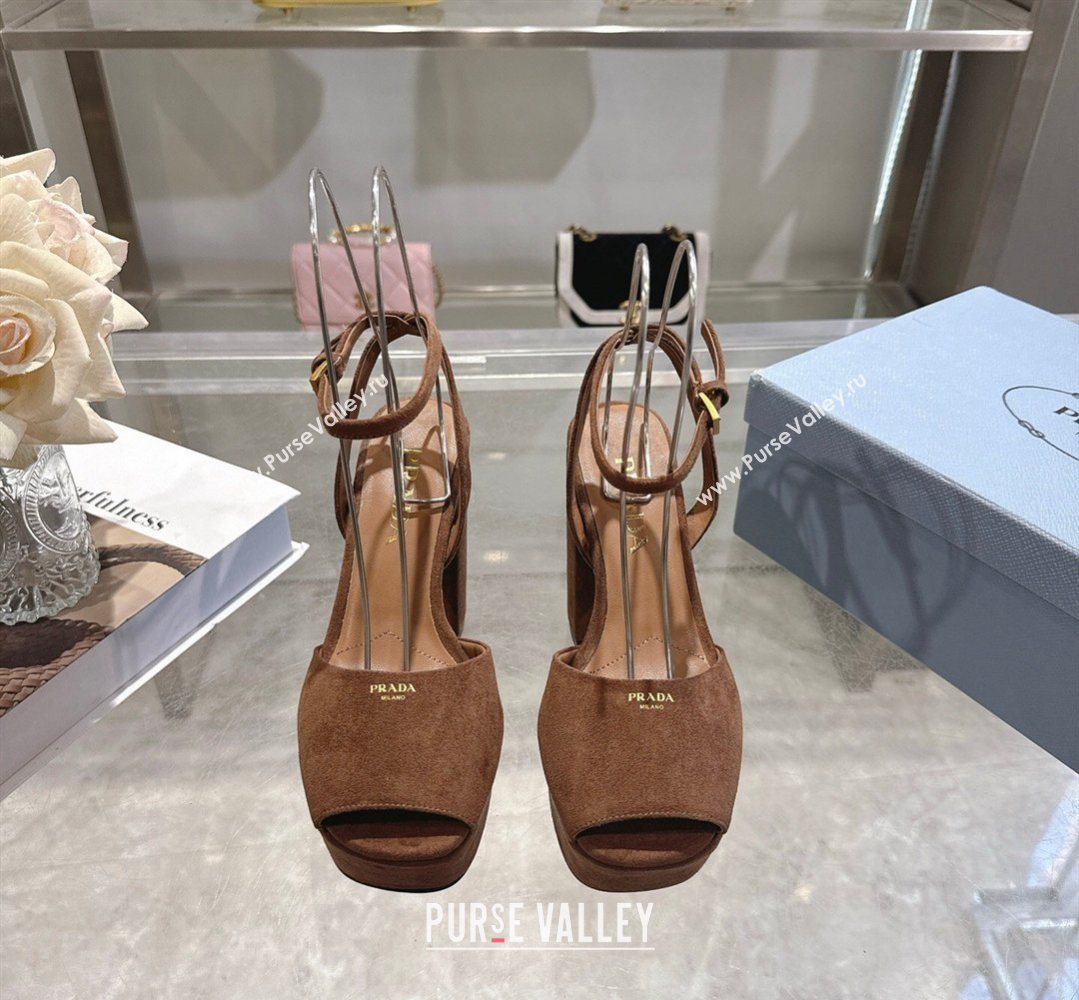 Prada Suede Platform Sandals 11.5cm Dark Brown 2026 1XP48B (MD-260228032)