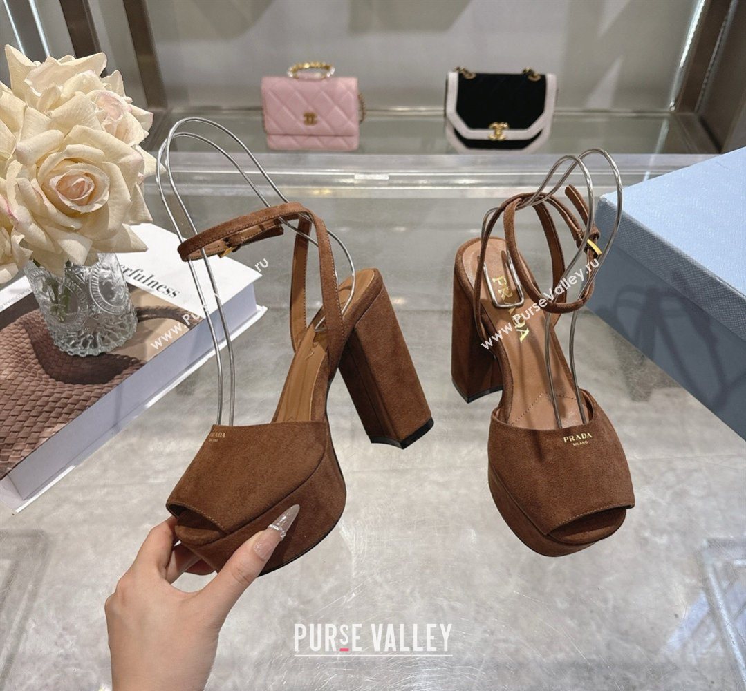 Prada Suede Platform Sandals 11.5cm Dark Brown 2026 1XP48B (MD-260228032)