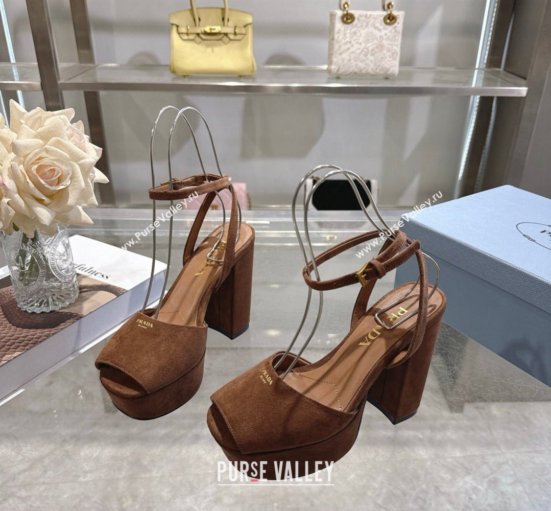Prada Suede Platform Sandals 11.5cm Dark Brown 2026 1XP48B (MD-260228032)